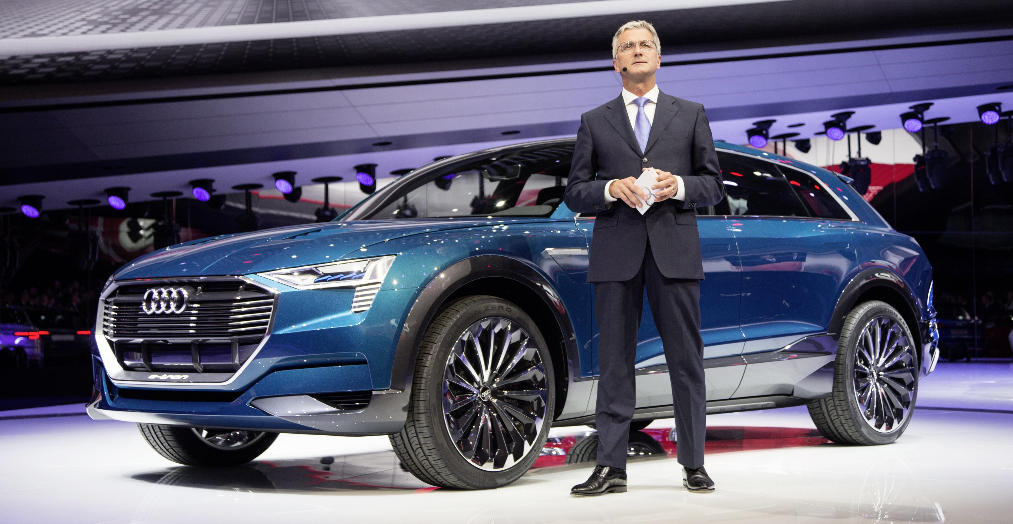 Prof. Rupert Stadler, Chairman of the Board of Management of AUDI AG, beside the concept car Audi e-tron quattro at the International Auto Show 2015 in Frankfurt/Main.