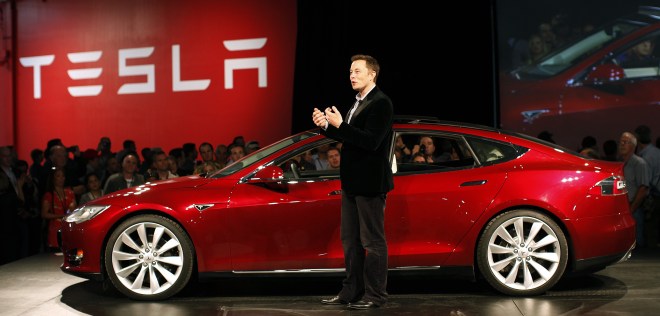 Musk with the Tesla Model S in Fremont on Oct. 1, 2011.