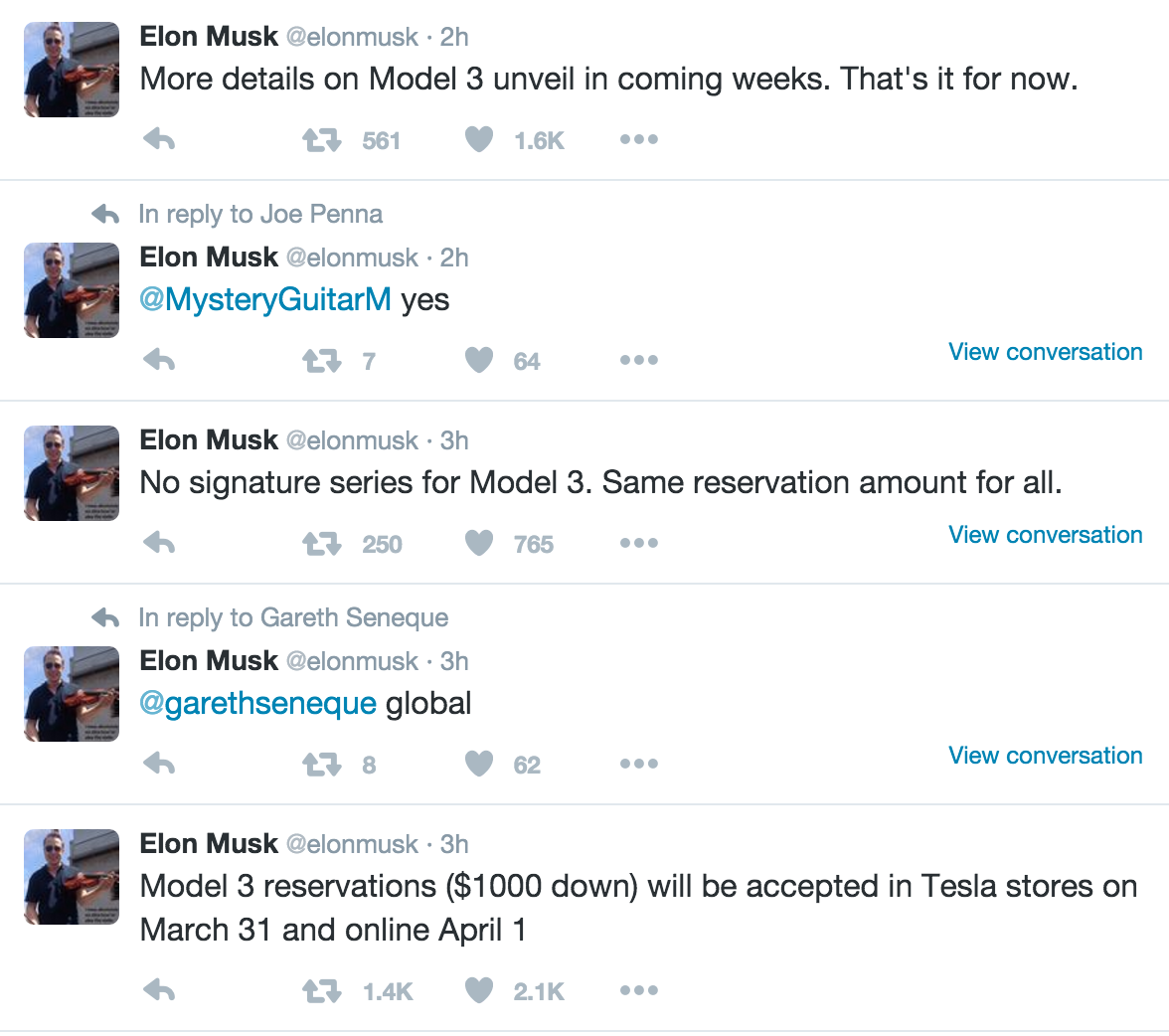 Elon Musk-twitter-model-3-launch