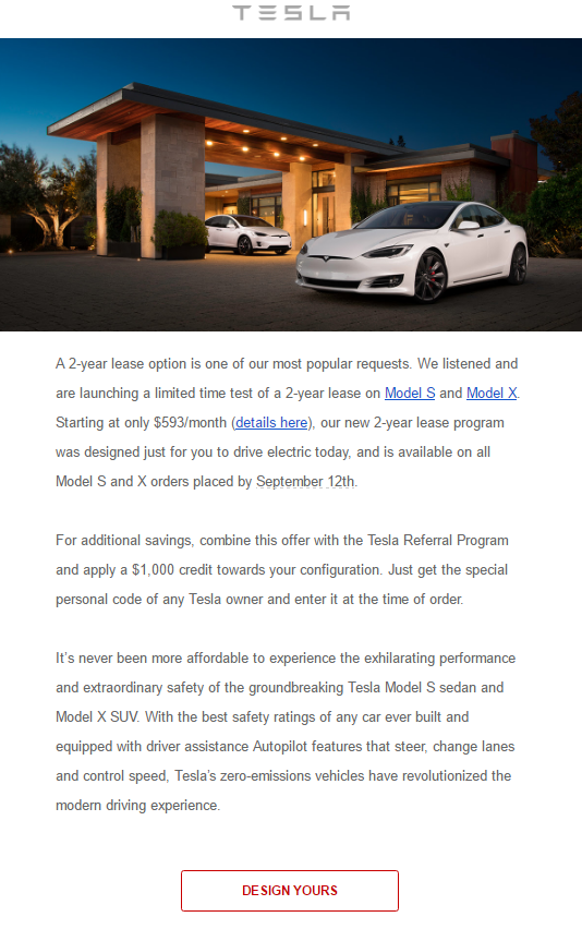 tesla 2 year lease email