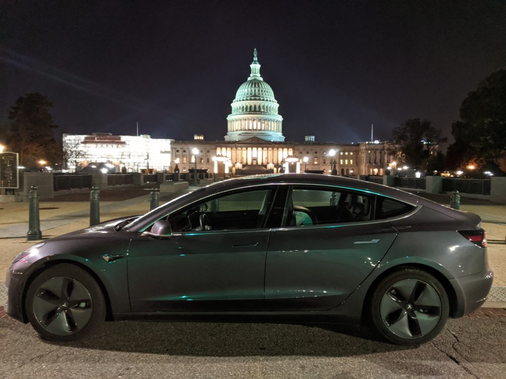 Tesla Model 3 Mid range in front of Congress, Capitol Hill
