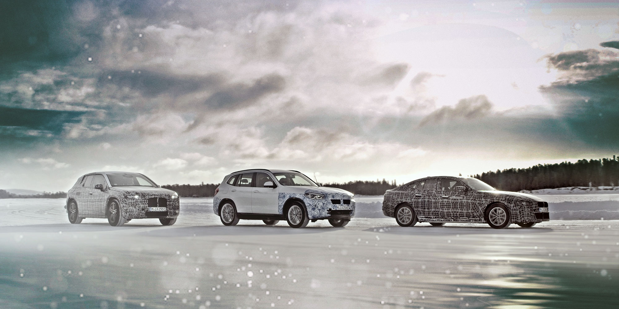 BMW iNEXT, BMW iX3, and BMW i4 in winter testing in 2019