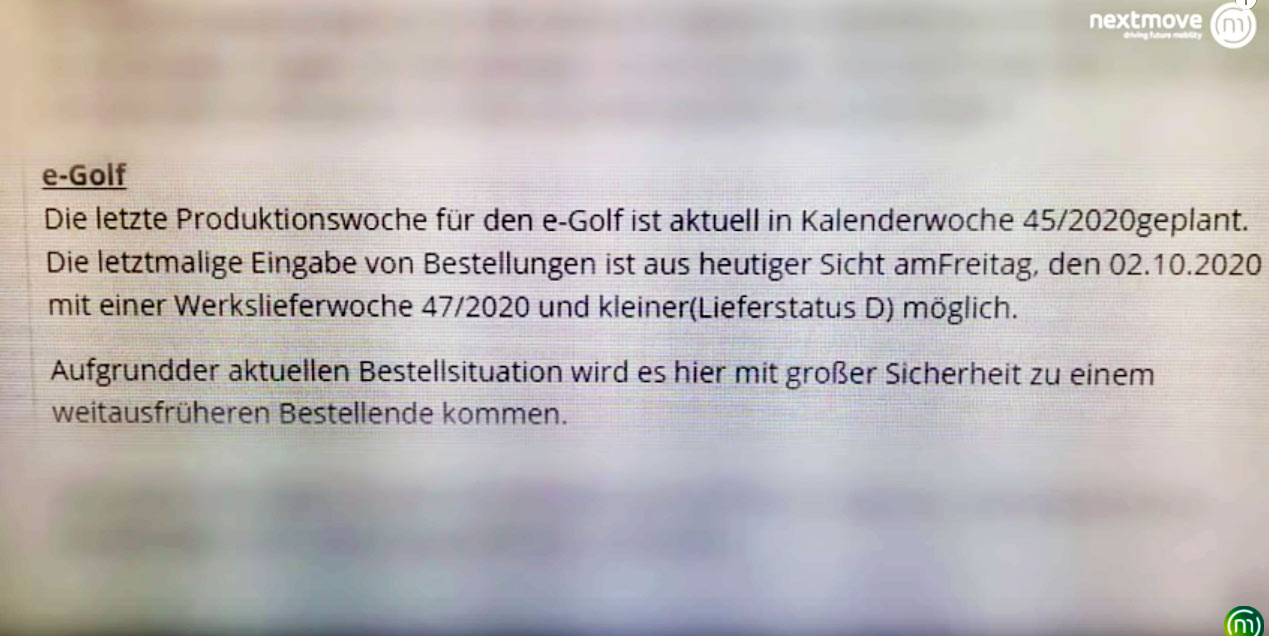 Internal VW document regarding E-Golf