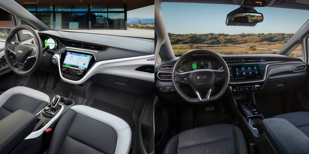 2017 and 2022 Bolt EVs compared, inside view